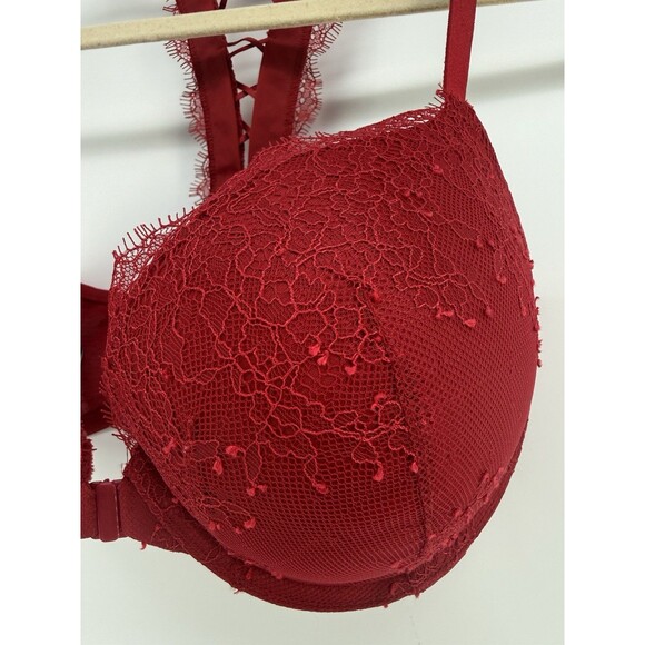 Victoria's Secret Very Sexy Push-Up Bra Color Red 32DDD lace lacy 32f - Picture 2 of 11